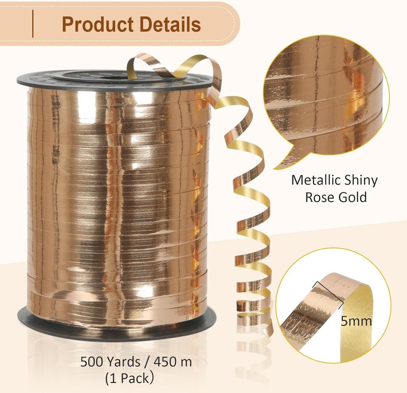 OMISELIO Rose Gold Curling Ribbon, 500 Yard Shiny Metallic Curling Ribbon for Gift Wrapping, Balloons, Weddings, Birthdays 3/16 - Image 5